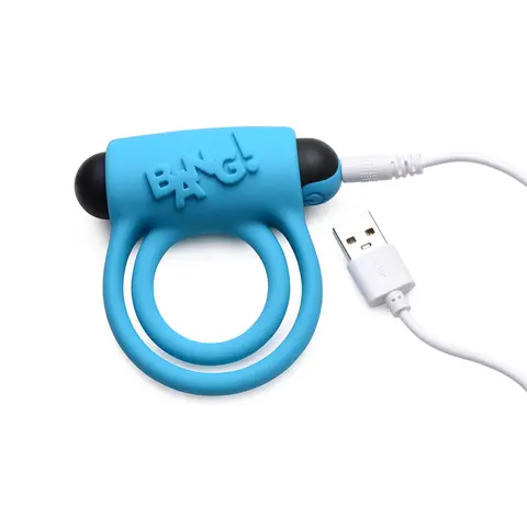 BANG! Silicone Cock Ring & Bullet with Remote Control in Blue