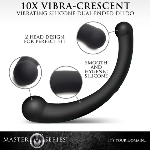 Master Series 10X Vibra-Crescent Vibrating Silicone Dual Ended Dildo Black