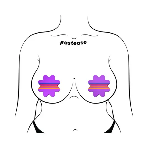 Pastease Colorful Retro Stripes on Purple Petal Breast Pasties