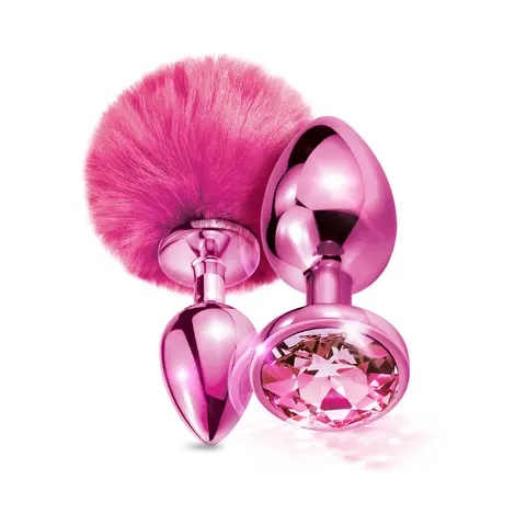 NIXIE Metal Butt Plug Set Pom Pom and Jewel-Inlaid Metallic in Pink