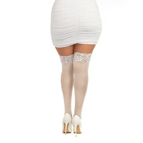 Dreamgirl Plus-Size Sheer Thigh-High Stockings with Silicone Lace Top White Queen