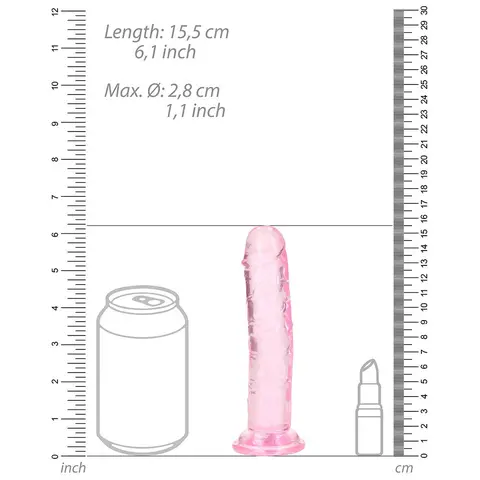 RealRock Crystal Clear Straight 6 in. Dildo Without Balls in Pink