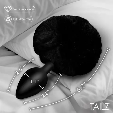Tailz Fluffy Bunny Tail Silicone Plug in Black