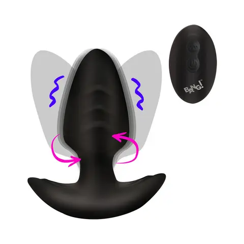 BANG! Rotating & Vibrating Silicone Butt Plug with Remote in Black