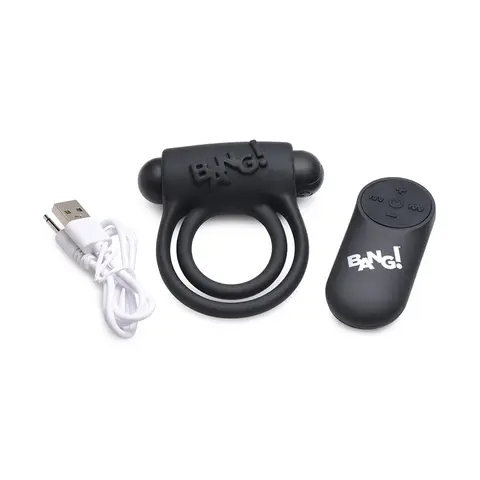 BANG! Silicone Cock Ring & Bullet with Remote Control in Black