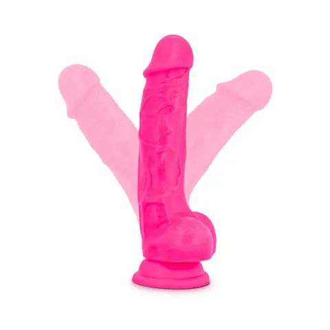 Neo 7.5 in. Dual Density Dildo with Balls Neon in Pink